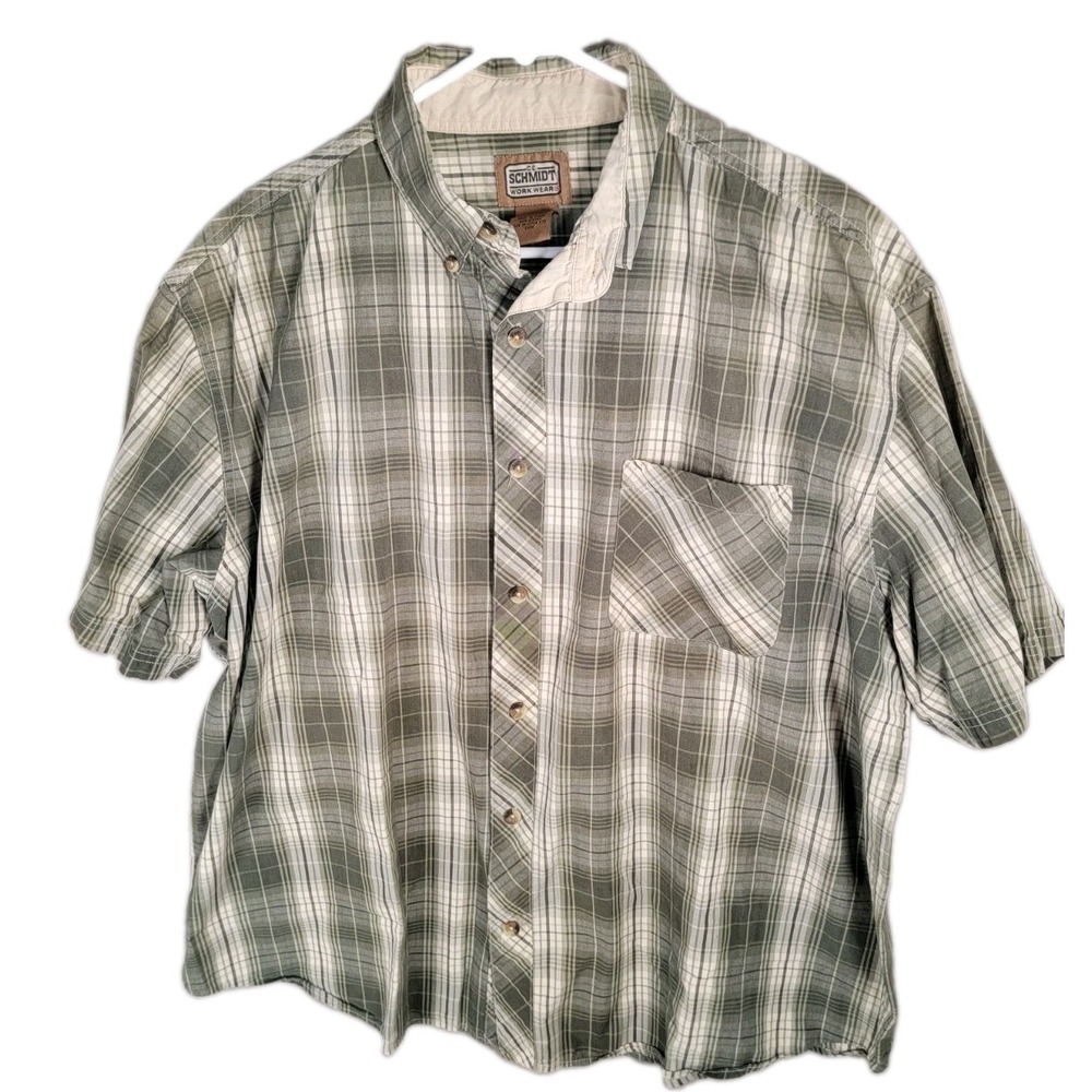 CE Schmidt Workwear Mens XXL Plaid Work Shirt Short Sleeve Gorpcore Utility